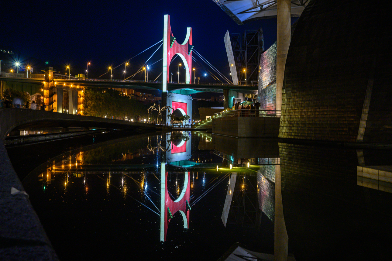 Il Puente de La Salve e il Museo Guggenheim in notturna